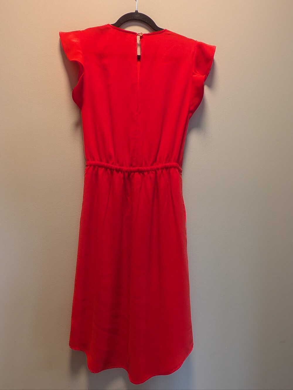 Babaton Aritzia Dress XS Bright Red Flutter Sleeve Drawstring Waist Pockets - Picture 3 of 7